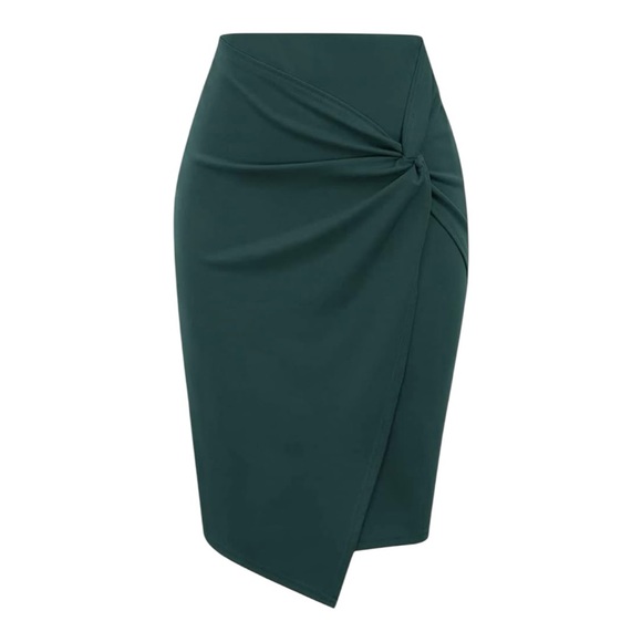 Kate Kasin Elastic High Waist Wrap Front Career Skirt Bodycon Women Small Green - Picture 1 of 10